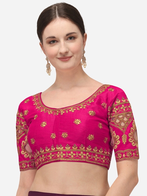 

Fab Viva Women Pink Embroidered Silk Saree Blouse