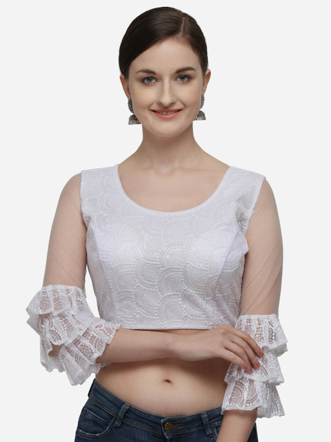 

Fab Viva White Embroidered Saree Blouse