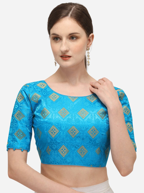 

Fab Viva Turquoise Blue Printed Saree Blouse