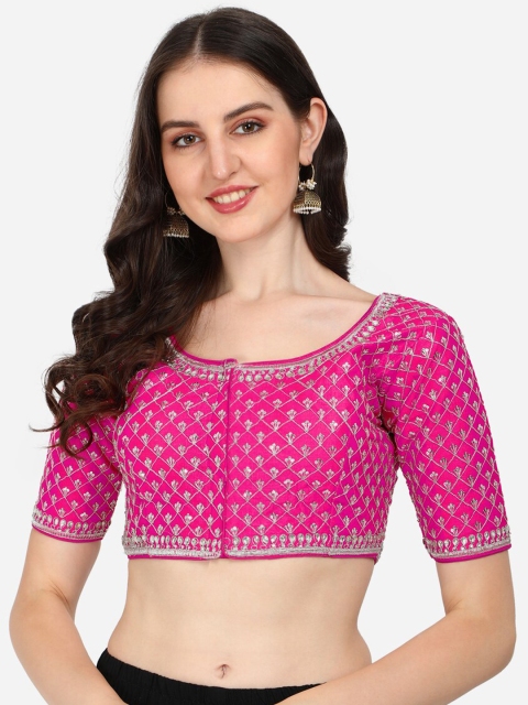 

Fab Viva Women Pink Sequin Embellished SIlk Saree Blouse