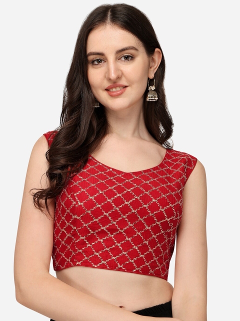 

Fab Viva Red Chanderi Embroidered Saree Blouse