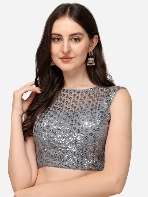 

Fab Viva Women Grey Sequin Embellished Net Saree Blouse