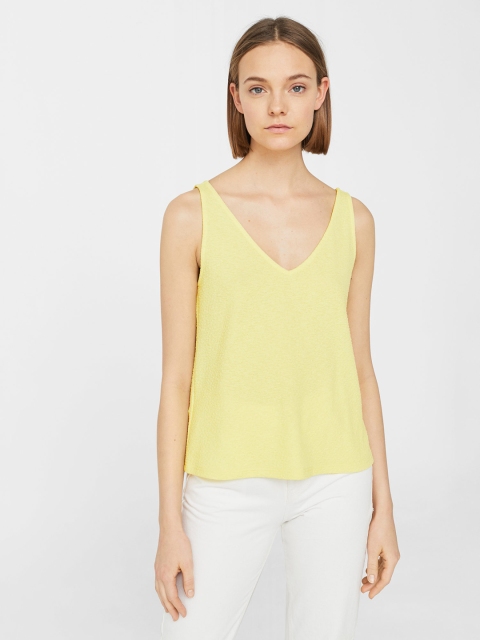 

MANGO Women Yellow Self Design A-Line Top