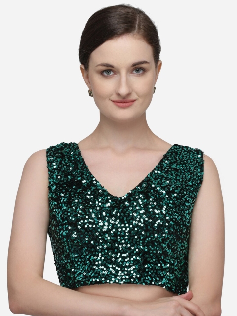 

Fab Viva Green Sequence Saree Blouse