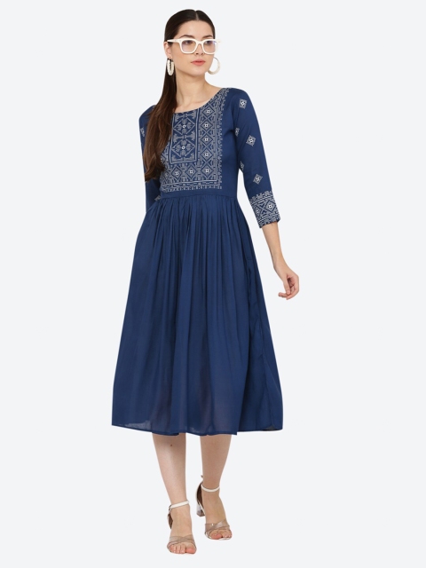 

IQRA FASHION Women Blue Crepe Midi Dress