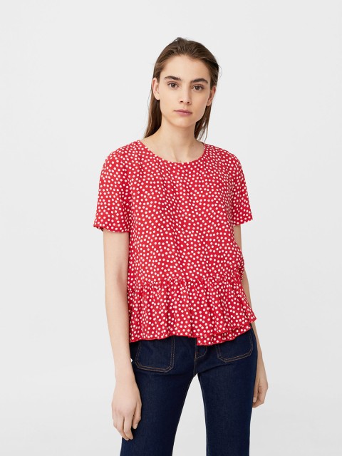 

MANGO Women Red & White Printed A-Line Top