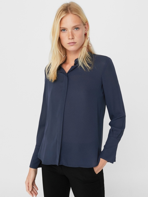 

MANGO Women Navy Solid Casual Shirt, Navy blue
