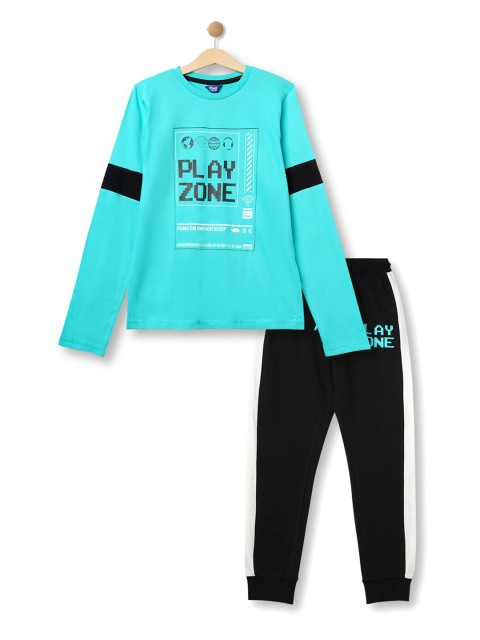 

R&B Boys Printed T-shirt with Trousers, Blue