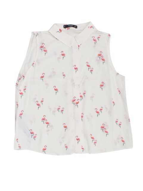 

MANGO Women Off-White Regular Fit Printed Casual Shirt