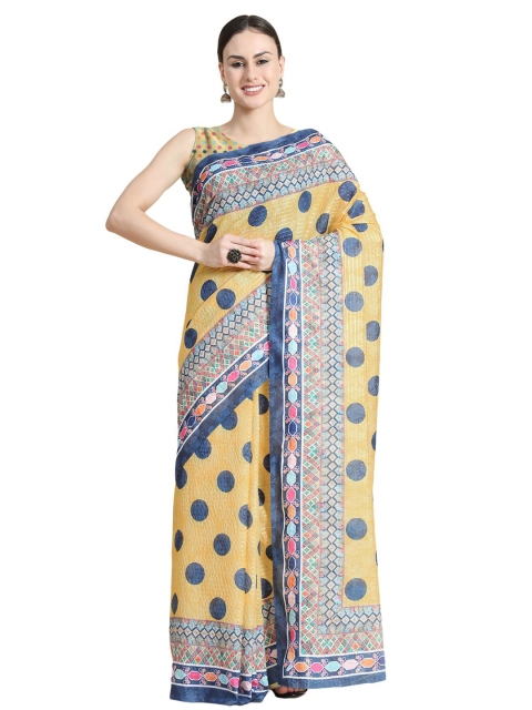 

OFFIRA TEX WORLD Yellow & Blue Sequinned Art Silk Saree