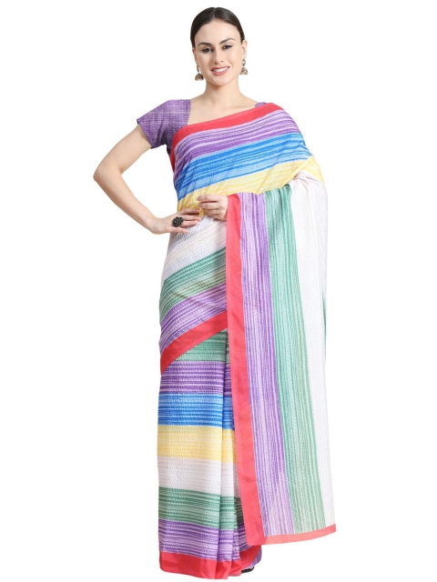 

OFFIRA TEX WORLD Purple & Blue Striped Art Silk Saree