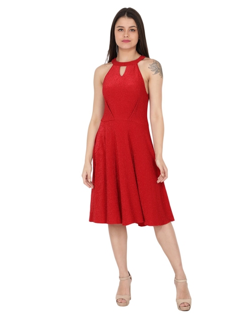 

NUEVOSDAMAS Keyhole Neck Dress, Red