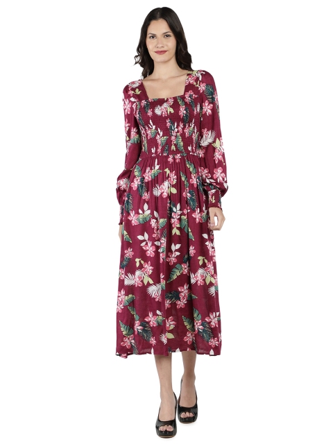 

NUEVOSDAMAS Floral Midi Dress, Maroon