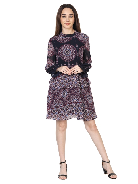 

NUEVOSDAMAS Purple Ethnic Motifs Georgette Dress
