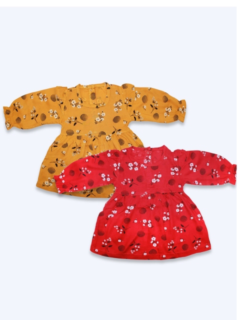 

Born Babies Pack of 2 Girls Yellow and Red Printed Full Sleeve Casual Cotton Dress