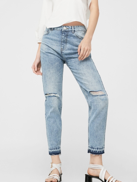 

MANGO Women Blue Relaxed Fit Mid-Rise Slash Knee Jeans