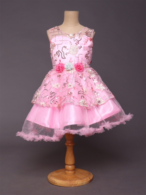 

The Magic Wand Girls Floral Net Dress, Pink