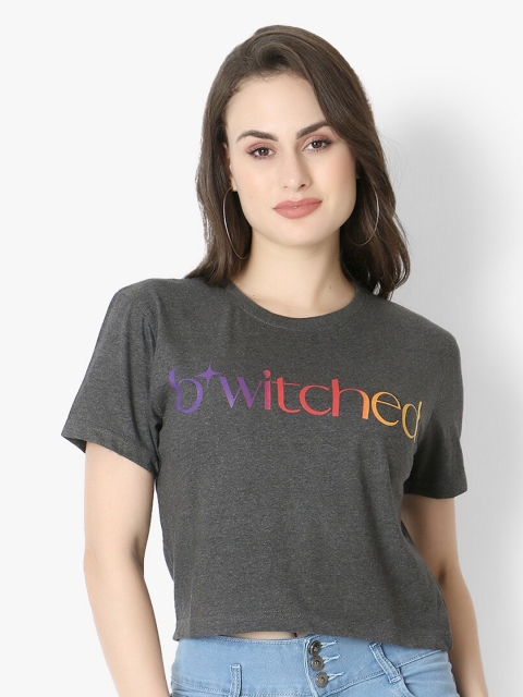 

Again fashions Women Grey Typography Printed Cotton T-shirt