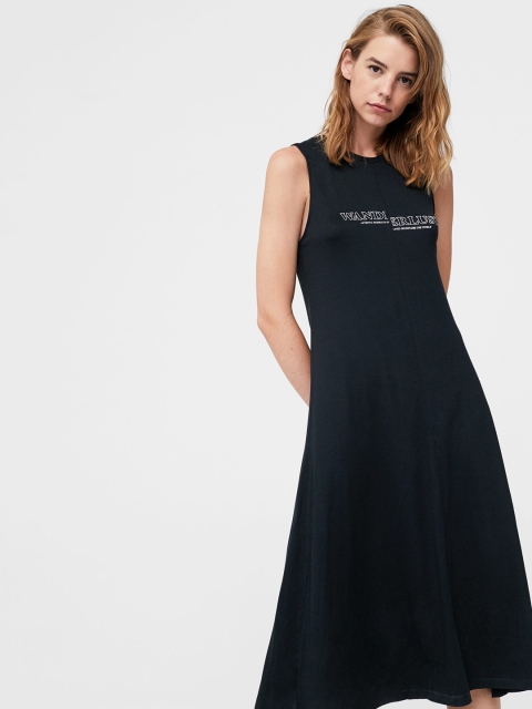 

MANGO Women Black Printed Fit & Flare Dress