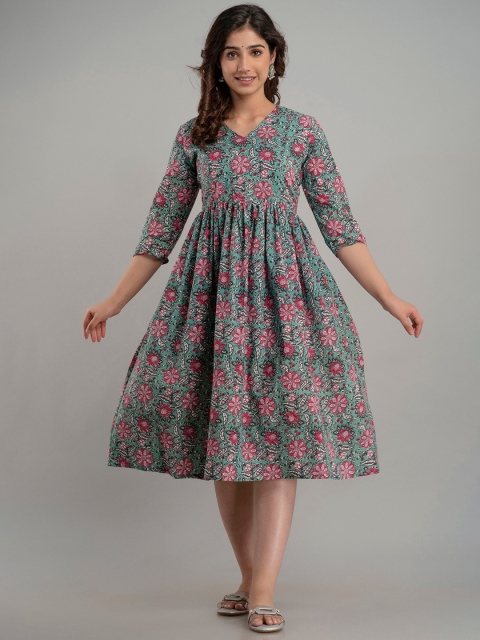 

misbis Women Green Floral Maternity Midi Dress