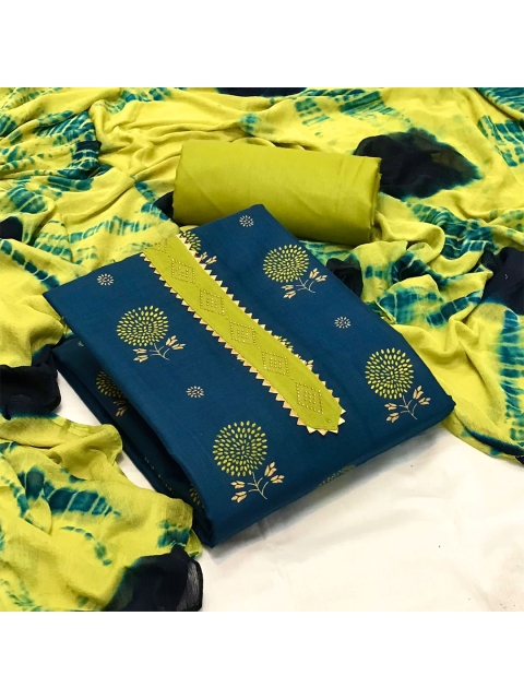 

MORLY Women Blue And Yellow Printed Cotton Unstitched Dress Material
