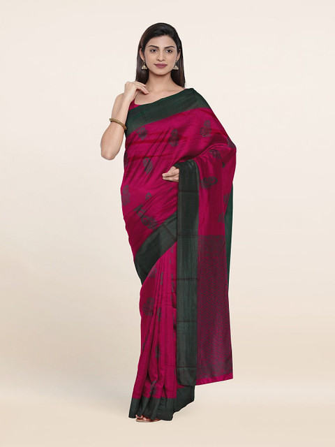

Pothys Pink And Green Ethnic Woven Design Saree