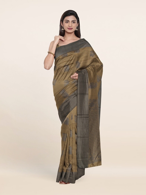 

Pothys Tan & Grey Paisley Woven Design Silk Cotton Saree