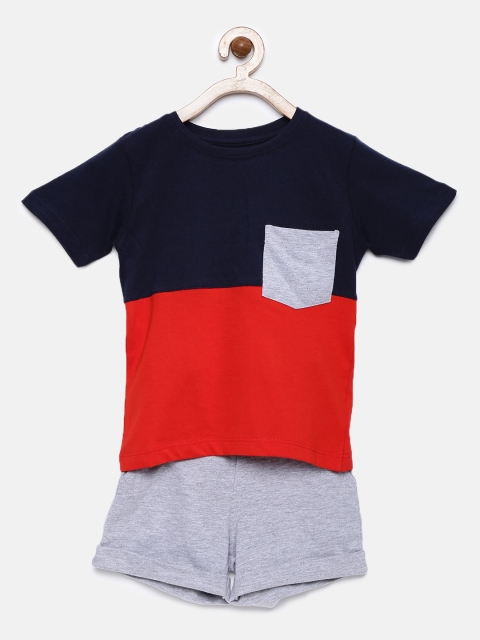 

YK Boys Navy Blue & Grey Melange Clothing Set