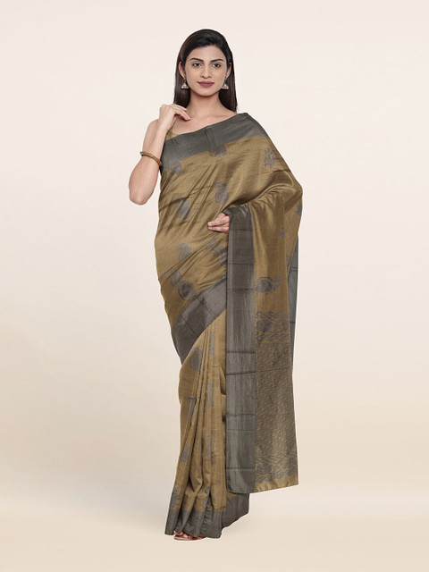 

Pothys Tan & Grey Ethnic Motifs Silk Cotton Saree