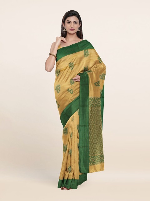 

Pothys Cream-Coloured & Green Ethnic Motifs Silk Cotton Saree