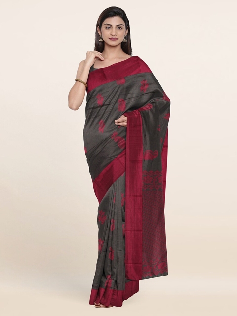 

Pothys Grey & Magenta Ethnic Motifs Silk Cotton Saree