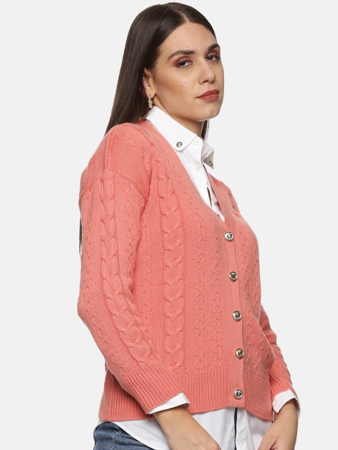 

ISU Women Peach-Coloured V Neck Wool Cardigan