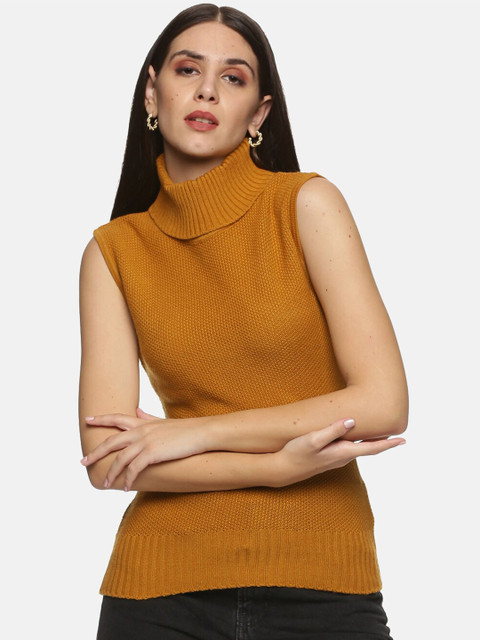 

ISU Mustard Yellow Solid High Neck Sleeveless Top