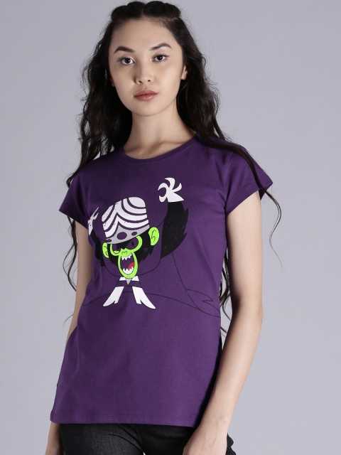 

Powerpuff Girls by Kook N Keech Powerpuff Girls Women Purple Printed T-shirt