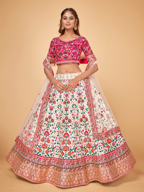 

Cloth's Villa Off White & Pink Thread Work Semi-Stitched Lehenga Choli With Dupatta