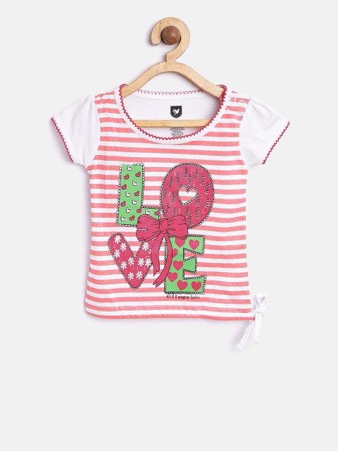 

612 league Girls Pink & White Striped Top