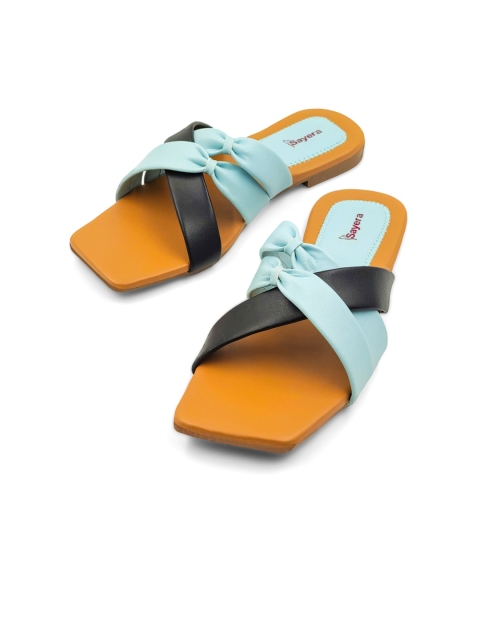 

Sayera Women Blue and Mustard Open Toe Flats with Bows
