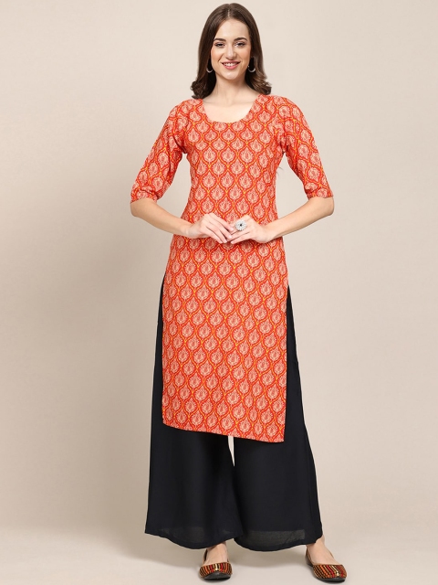 

Ethnic basket Women Pack of 5 Orange & Red Ethnic Motifs Printed Crepe Kurta