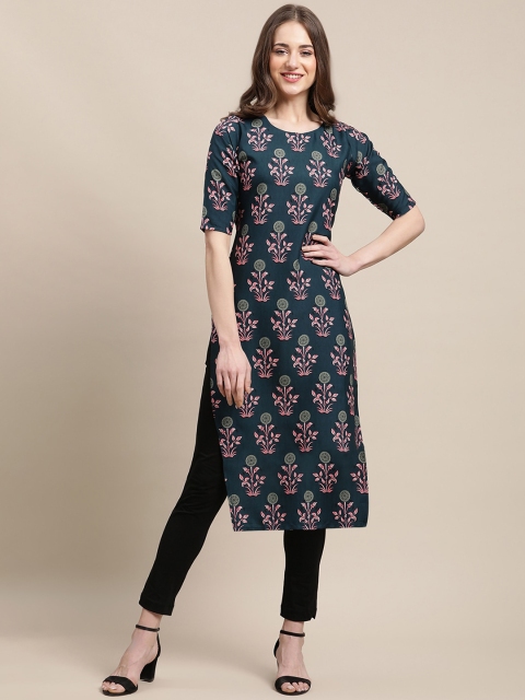 

Ethnic basket Women Pack of 5 Blue & Yellow Ethnic Motifs Printed Crepe Kurta