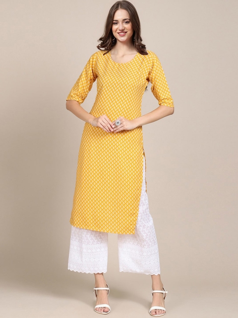 

Ethnic basket Women Pack of 5 Yellow & Black Ethnic Motifs Printed Crepe Kurta