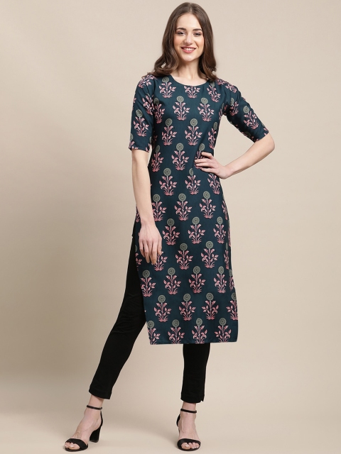 

Ethnic basket Women Pack Of 5 Printed Crepe Straight Kurta, Sea green