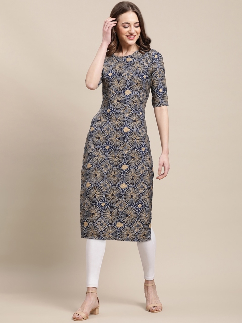 

Ethnic basket Women Pack Of 5 Printed Crepe Straight Kurta, Blue