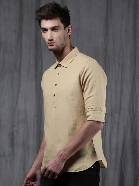 

WROGN Men Beige Slim Fit Self-Design Casual Shirt
