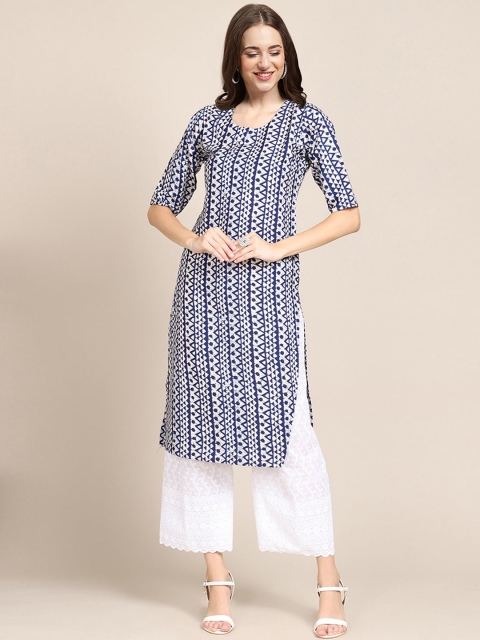 

Ethnic basket Women Pack of 5 Blue & Yellow Printed Block Print Crepe Kurta