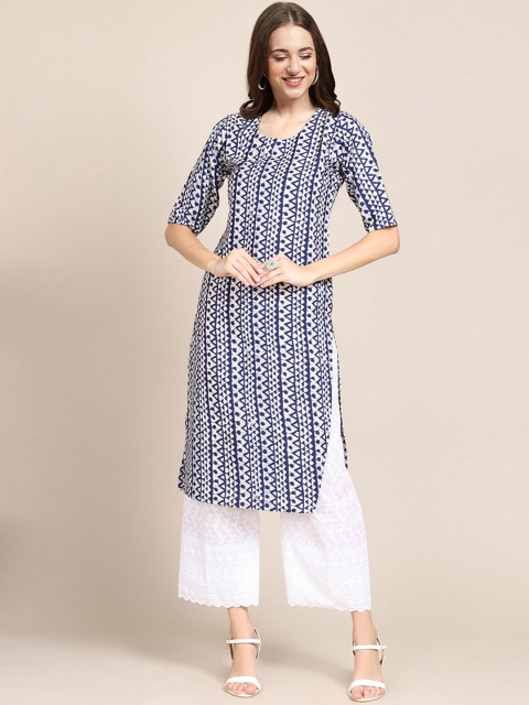 

Ethnic basket Women Pack of 5 Blue & Yellow Printed Block Print Crepe Kurta