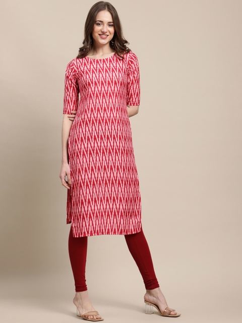 

Ethnic basket Women Pack of 5 Printed Crepe Straight Kurtas, Red