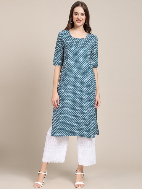 

Ethnic basket Women Pack of 5 Printed Crepe Straight Kurtas, Blue