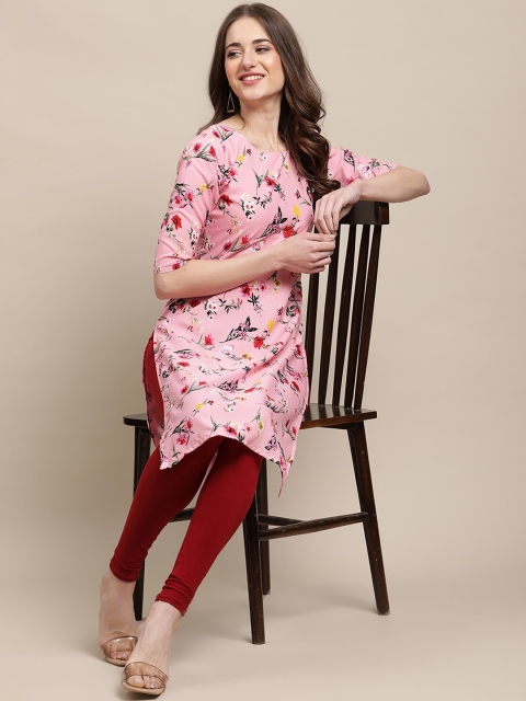 

Ethnic basket Women Pack of 5 Printed Crepe Straight Kurtas, Pink