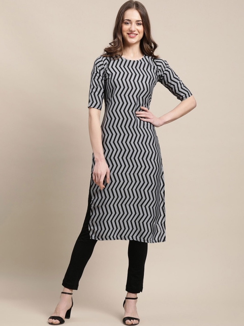 

Ethnic basket Women Pack of 5 Printed Crepe Straight Kurtas, Black