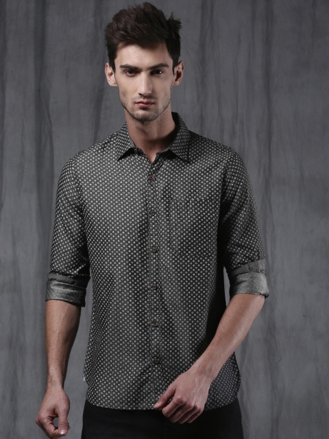 

WROGN Men Grey Slim Fit Printed Casual Shirt